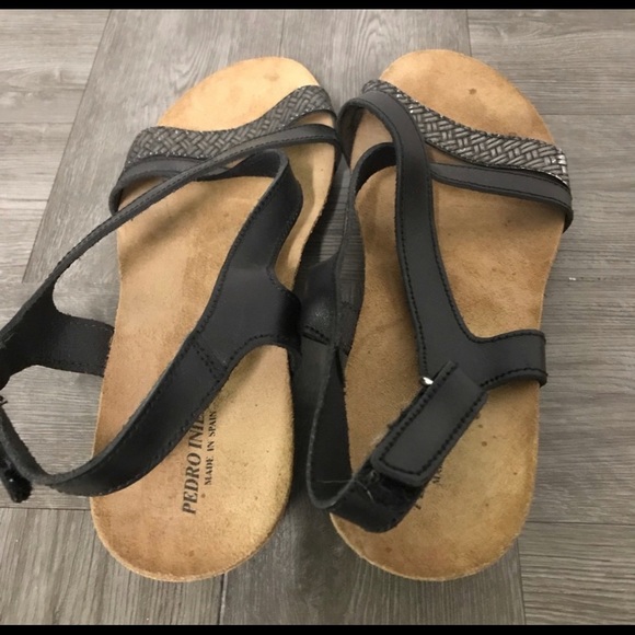 Pedro iniesta black strap sandals cork wedge - Picture 4 of 6